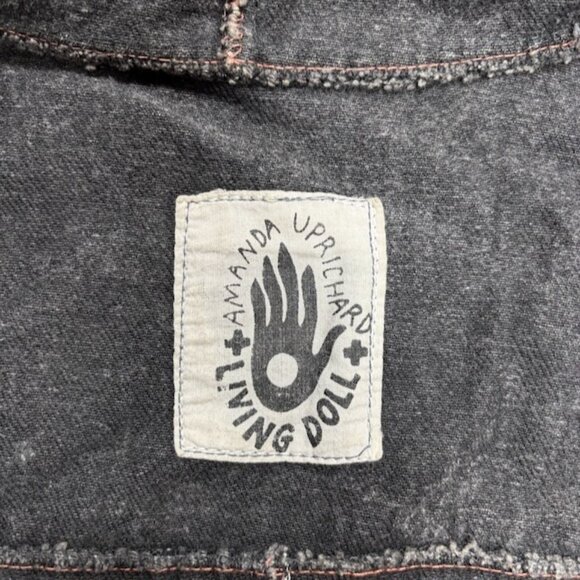Amanda‎ Uprichard Living Dolls Womens Denim Jacket Hood Distressed Grunge Goth - Picture 9 of 10